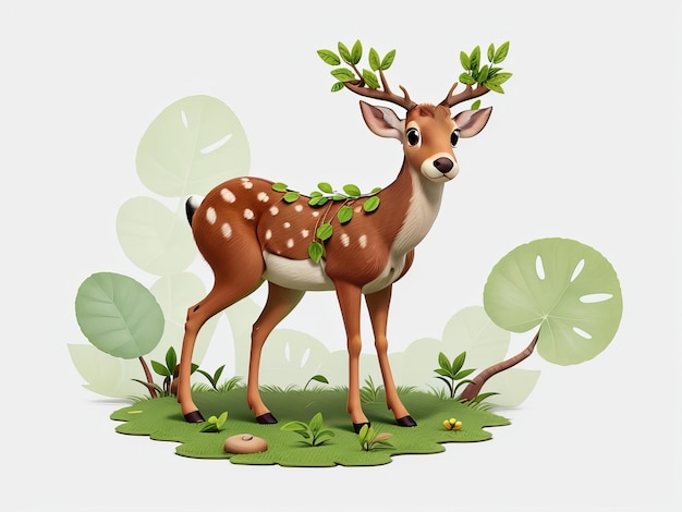 Un cerf adorable et un bébé dessin animé gratuits dans la verdure