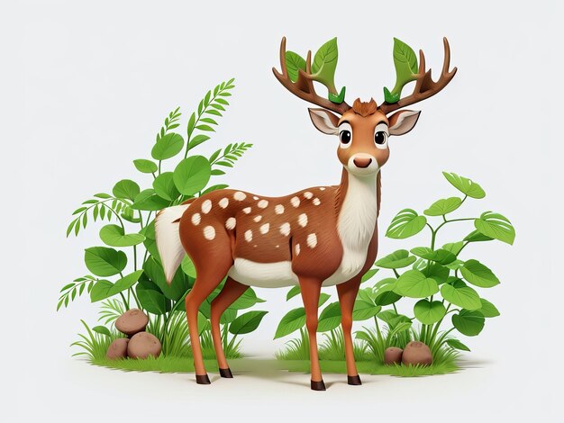 Un cerf adorable et un bébé dessin animé gratuits dans la verdure