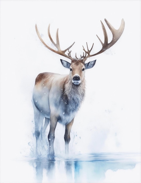 cerf aquarelle sur fond blanc illustration