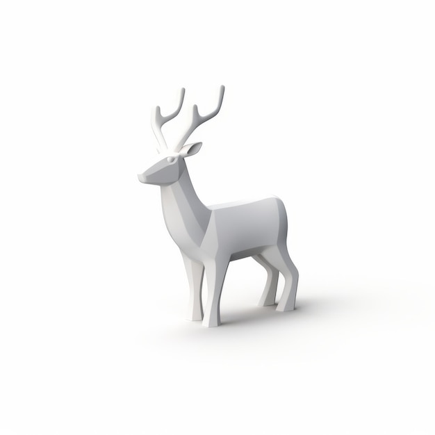 Cerf blanc imprimé en 3D sur fond blanc Style de dessin animé simpliste avec symbolisme Xmaspunk