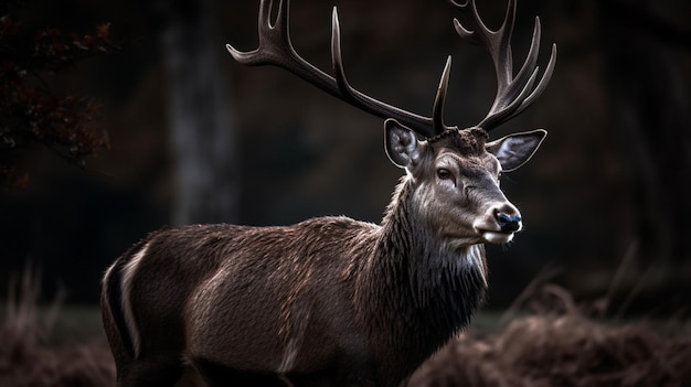 Un cerf avec des bois en arrière-plan