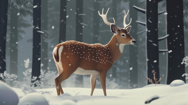 Un cerf et un cerf dans la neige