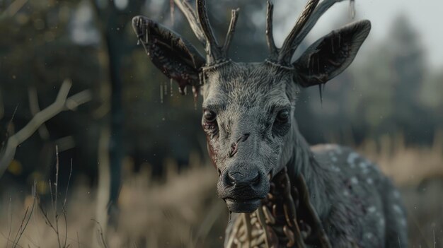 Photo un cerf avec un collier qui dit des cornes sur sa tête