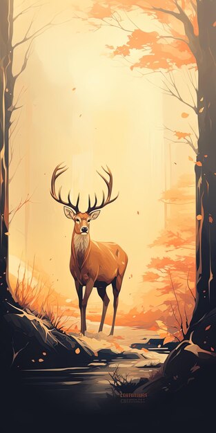 un cerf avec des cornes dans les bois