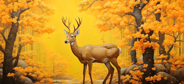 un cerf avec des cornes est représenté dans une peinture