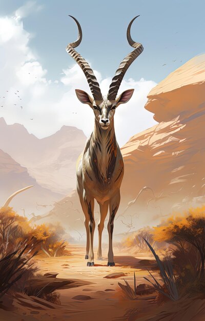 un cerf avec des cornes se tient dans le désert