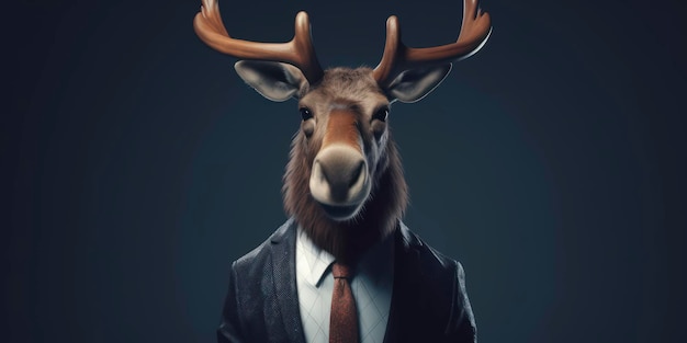 Un cerf en costume avec un fond noir