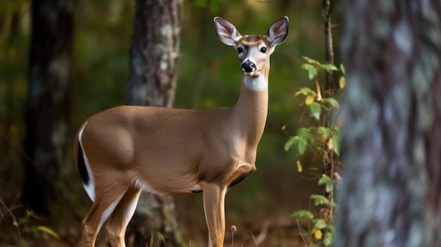 Un cerf dans les bois avec un arbre en arrière-plan