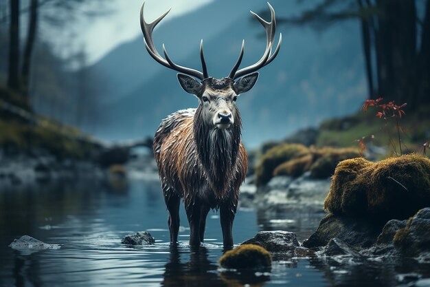 Photo le cerf dans les bois.