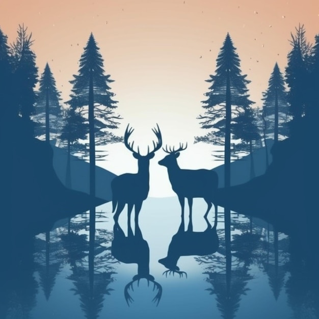 Cerf dans la forêt avec la lune