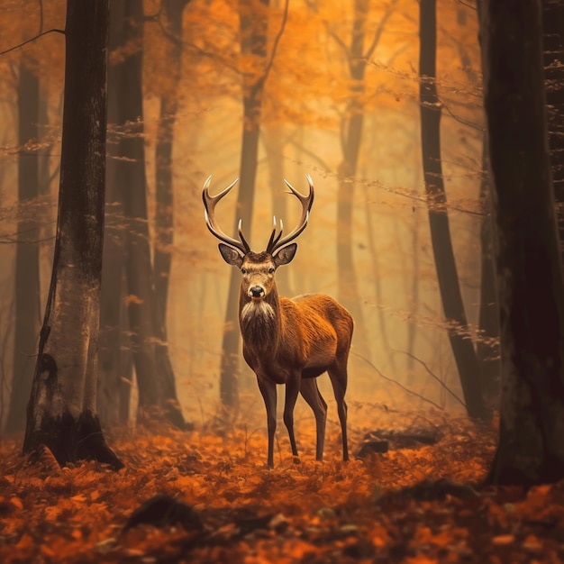 Un cerf dans une forêt avec le mot cerf dessus