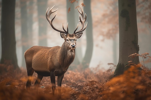 Un cerf dans une forêt avec le mot cerf sur le devant Generative AI