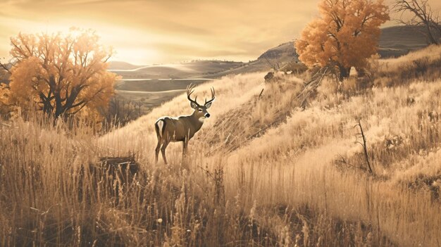 Cerf dans l'herbe par les arbres IA générative