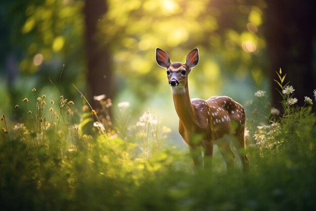 Photo un cerf debout dans la forêt image générative ai