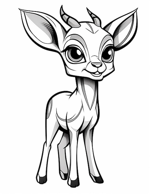 Photo un cerf de dessin animé avec de grands yeux et des cornes debout devant un fond blanc ai génératif