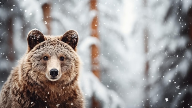 Cerf enneigé sur fond de neige avec un espace vide pour le texte