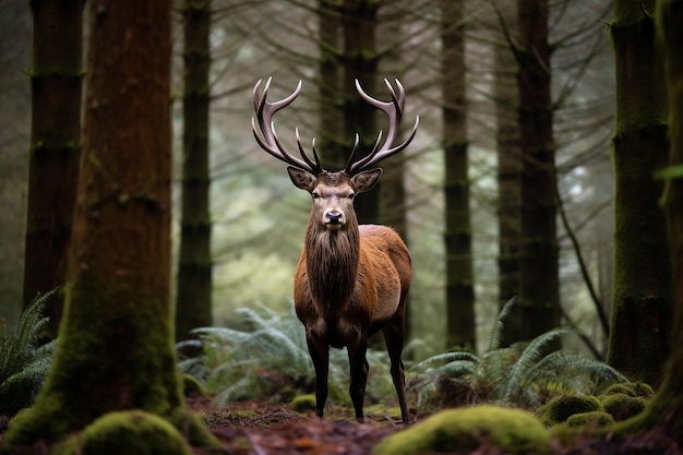 un cerf fier avec des bois majestueux dans une forêt généré par l'IA