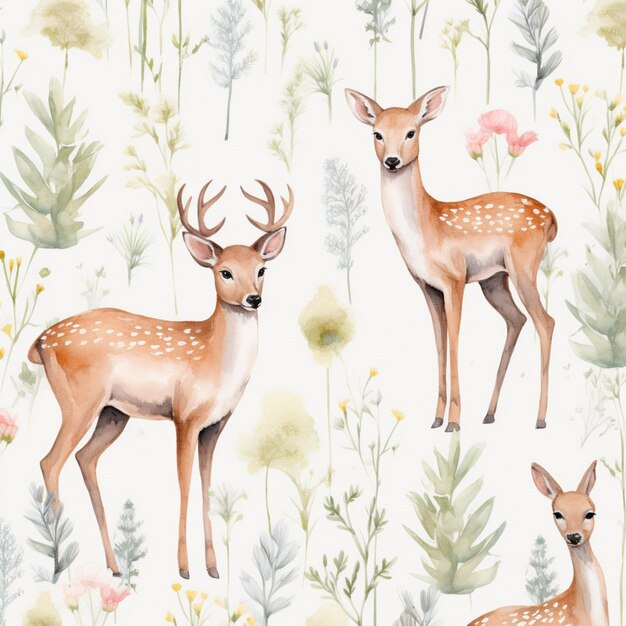 Cerf avec fleur sur fond blanc