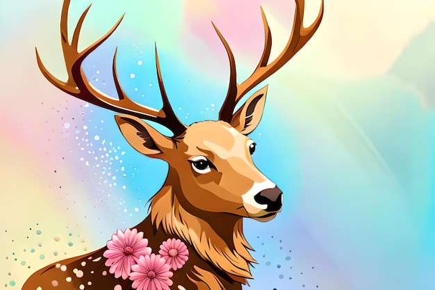 Un cerf avec des fleurs sur la tête