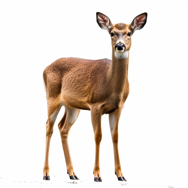 Un cerf avec un fond blanc et un nez noir.