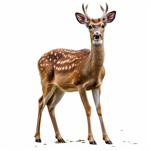 Un cerf avec un fond blanc et un nez noir.