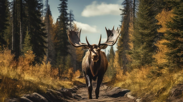 un cerf avec un fond de forêt et une forêt en arrière-plan