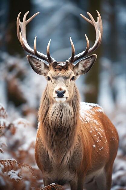 cerf avec fond naturel de neige