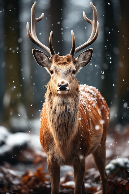 cerf avec fond naturel de neige