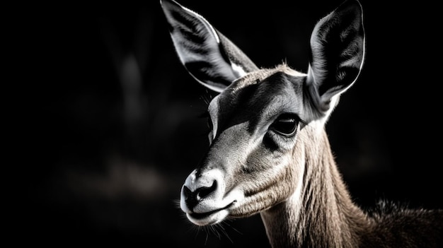 Un cerf avec un fond noir et un fond noir.