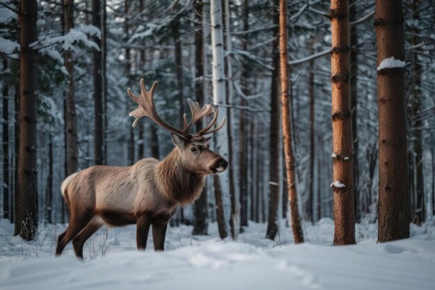 Un cerf majestueux dans une forêt enneigée d'hiver