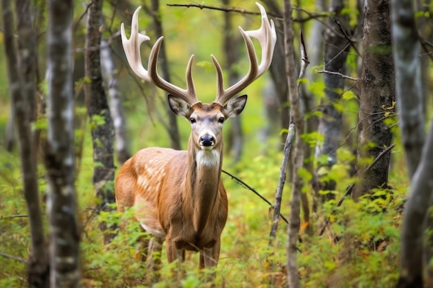 Un cerf mâle verrouille ses cornes sur son territoire.