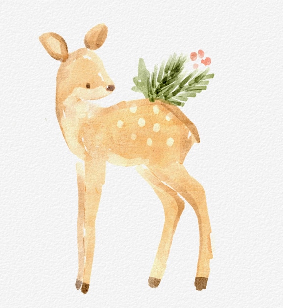 Cerf mignon aquarelle avec floral