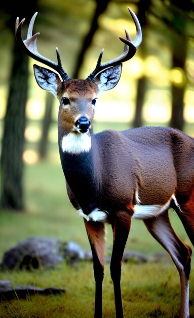 Un cerf avec un nez noir et des marques blanches sur le visage