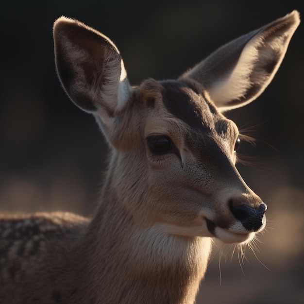 Un cerf avec un nez noir et un nez blanc regarde la caméra