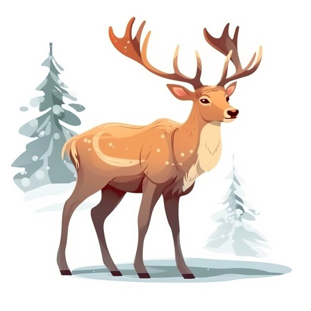 Un cerf de Noël dans une forêt enneigée