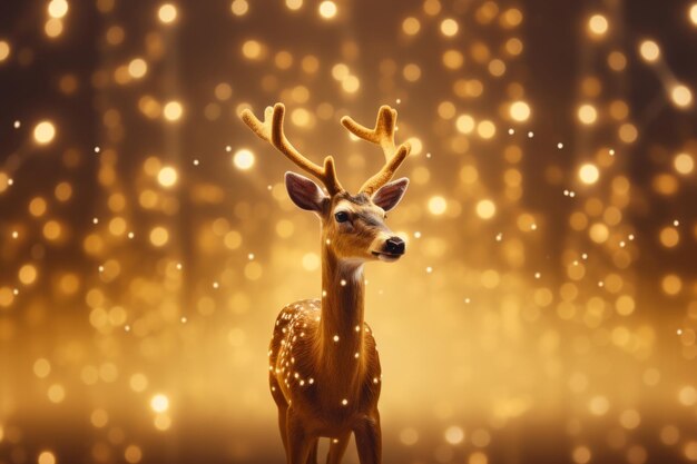 Cerf de Noël sur fond de lumières bokeh Illustration générative de l'IA