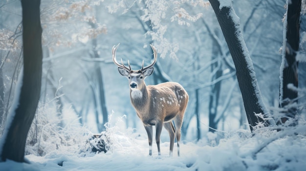 Le cerf à queue blanche dans la forêt enneigée