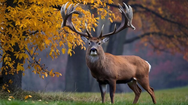 Le cerf rouge dans l'habitat naturel pendant la ruée du cerf Faune européenne