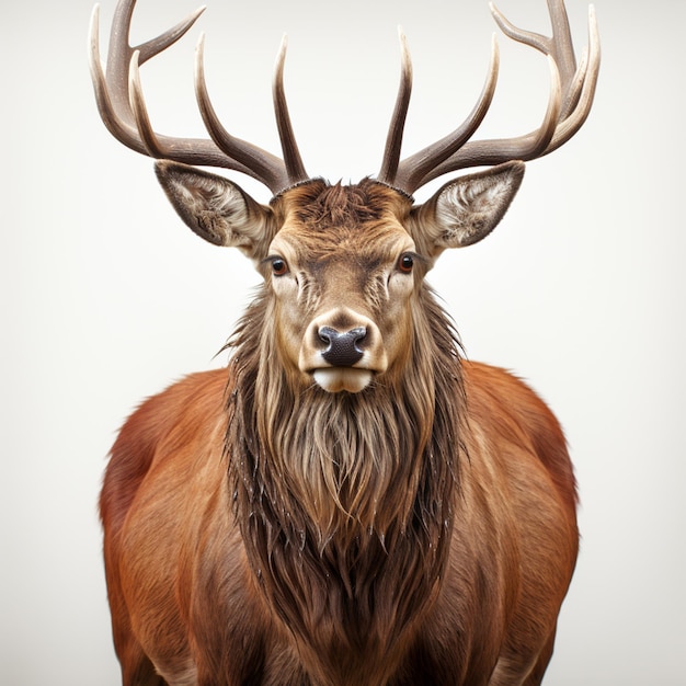 Un cerf rouge devant un fond blanc