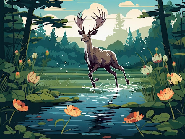 un cerf sautant dans l'eau