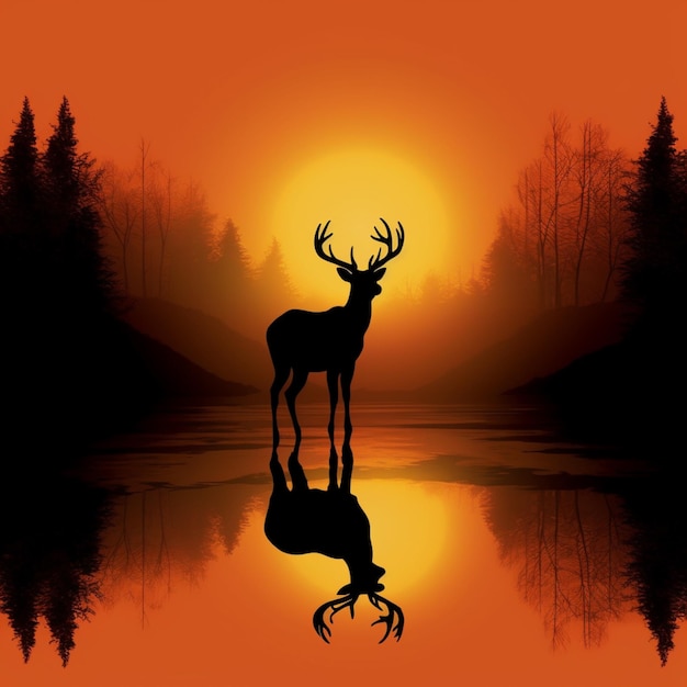 Photo un cerf se tient devant un coucher de soleil avec le soleil se couchant derrière lui.