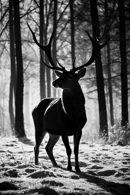 cerf en silhouette peinture murale dans le style de philippe halsman beauté mystérieuse