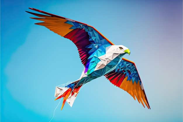 Un cerf-volant d'aigle volant dans le ciel bleu parmi les nuages dans le concept du festival international des cerfs-volants