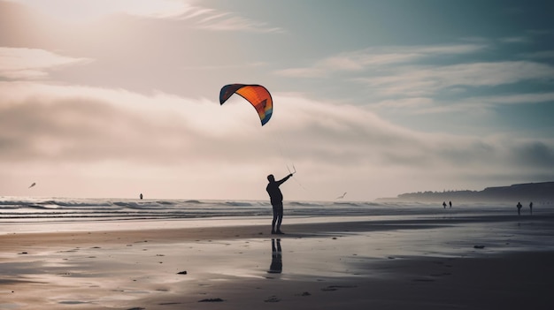 Cerf-volant de girafe sur la plage avec des gens en arrière-plan Generative AI