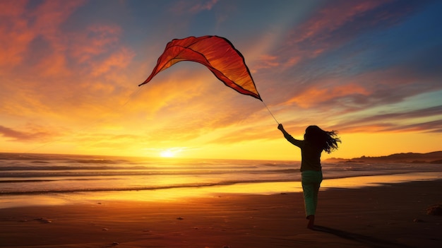 Le cerf-volant de Jessica au coucher du soleil Une aventure de plage colorée