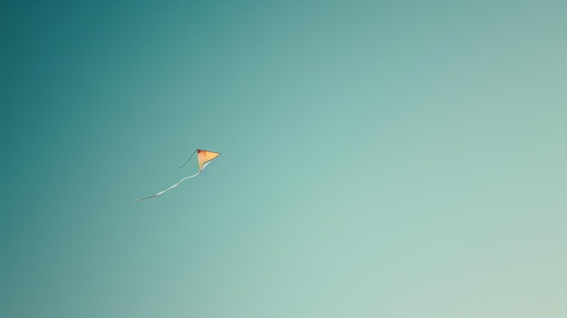 Un cerf-volant solitaire vole haut dans le ciel Le cerf-voile est orange et blanc Le ciel est bleu et clair