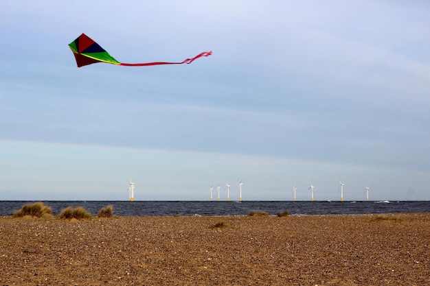 Un cerf-volant survolant le lac contre le ciel