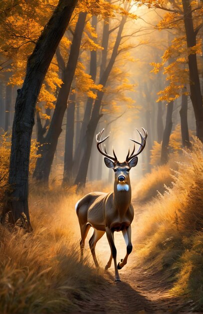 Des cerfs courent sur la piste de fond, la nature du désert, la faune et la neige.