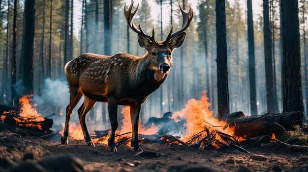 Des cerfs dans une clairière forestière