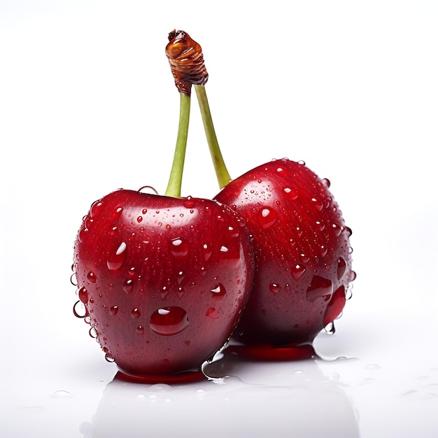 Cerise avec des gouttes d'eau isolées sur fond blanc